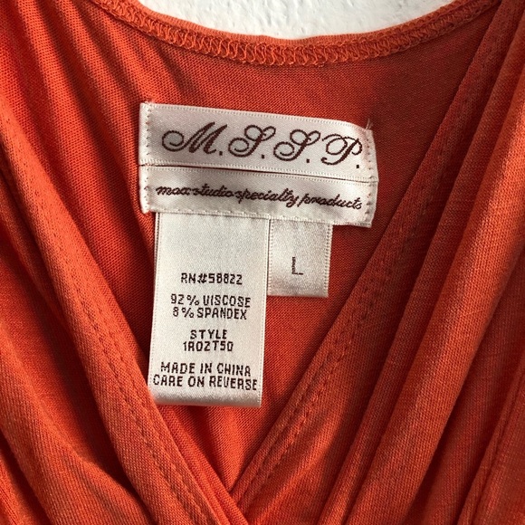 Max Studio Specialty Product Orange Womens MIDI Dress Size L Flowy Summer V neck - Picture 2 of 6